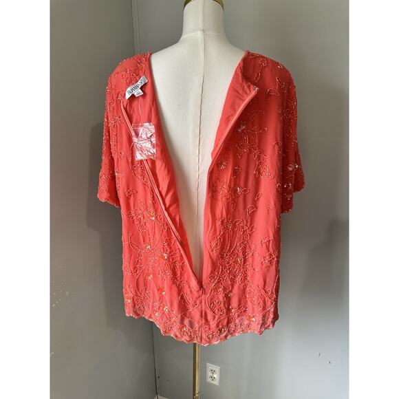 Roaman's beaded sequin coral blouse Plus 20w Cruise wear - Picture 8 of 9